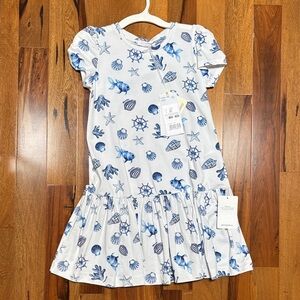 NWT Girls' Blue Seashell Print Dress - Soft Cotton